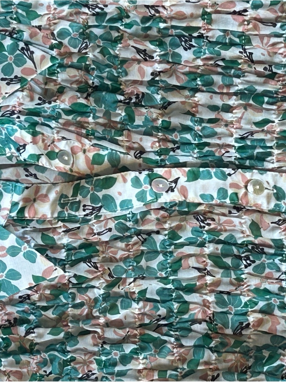 JODIFL Green & Pink Smocked Floral Peplum Blouse - Picture 3 of 11
